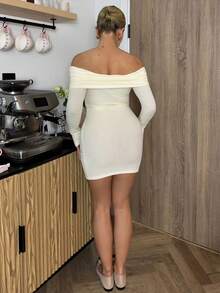 Bethéva Women's Fall/Winter Streetwear Y2K Daily Wear Casual Rib Knit Stretchy Bustier Off The Shoulder Mini Dress For Elegant,Dresses For Women Elegant - White - View 2