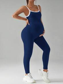 SHEIN Bộ áo hai dây và quần bầu phối màu tương phản - Màu xanh hải quân - Xem 6