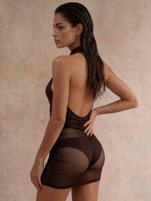 Swim Glamine 垂领宽松针织罩衫连衣裙 - 棕色 - 查看 2