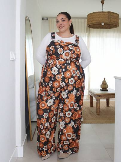 Pretty and Ole Bộ đồ liền thân họa tiết hoa cỡ lớn thu đông cạp chun chéo, thanh lịch cho kỳ nghỉ, hẹn hò, tiệc tùng và mặc thường ngày