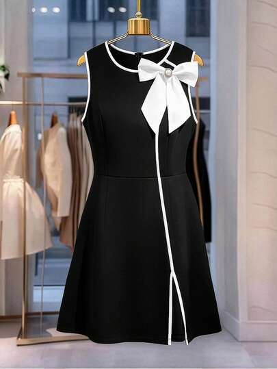 GlowEve CURVE 大码女士优雅通勤连衣裙，撞色蝴蝶结装饰