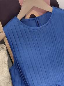 INAWLY Plus Size Women Casual Solid Color Ribbed Knit Tank Top And Denim-Look Shorts 2 Pieces Set - Royal Blue - View 7