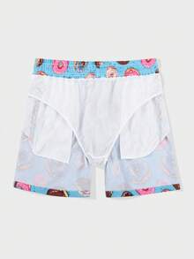 Surfspeed Men's Donut Print Drawstring Waist Beach Shorts - Blue - View 5