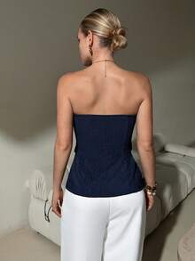 Lavishia Women's Elegant Front Button Bandeau Top, Summer - Black - View 2