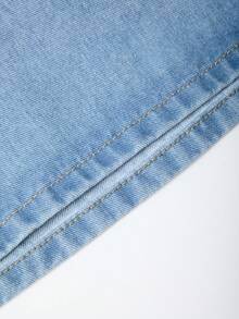 GlowEve 女士时尚双排扣系带短袖牛仔连衣裙 - 藍色 - 查看 6