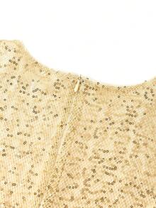 Ellevyn 女士高腰金属扣修身亮片装饰短袖连衣裙 - 金色 - 查看 4