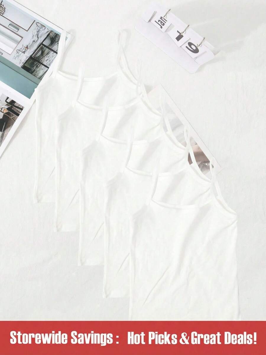 SHEIN 5pcs/Set Tween Girl Casual Solid Color Comfortable Camisole Underwear - White - View 1
