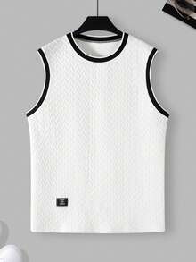 Manfinity Homme Chaleco casual de verano sin mangas de cuello redondo con contraste de color para hombres - Blanco - Ver 3