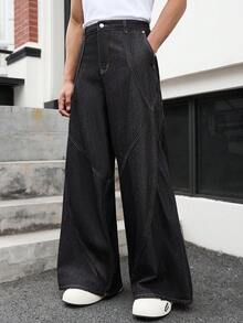 GALLERY FADE Men's Casual Washed Wide-Leg Jeans - Black - View 4