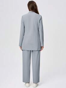 Anti-Wrinkle Long Sleeve Jacket And Pants Women's Scrub Uniform 2 Pieces Set - Dusty Blue - View 2