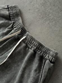 Manfinity Roghcode Men's Casual Washed T-Shirt And Shorts Set, Summer - Grey - View 4