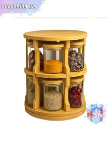 Juego de estantería de especias de madera de doble capa disponible, con frascos de especias de vidrio de 65 mm * 100 mm, estantería de especias de madera para el hogar, bandeja giratoria de 2 capas, estantería de almacenamiento de cocina, estantería de almacenamiento de especias para armario, frascos herméticos para alimentos, frascos de vidrio herméticos. - Multicolor - Ver 7