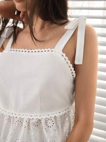 Ocili Bộ đồ ngủ nữ kiểu Bohemian với dây đeo mảnh, chất liệu cotton dệt, có ren, thích hợp cho nữ, phong cách Boho, đồ mặc nhà mùa hè cho nữ. - trắng - Xem 7