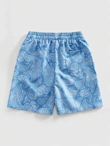 ROMWE MEN Men's Casual Drawstring Waist Cashew Print Shorts - Blue - View 2