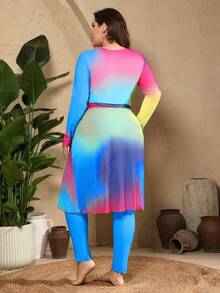 Swim Shayni Plus Size Women Ombre Color Pants Burkini Set - Multicolor - View 2
