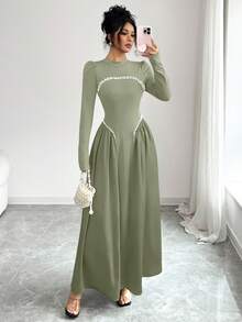 Modelyn Elegant Long Wine Red Beaded Dress For Women, Suitable For Outings In Winter - Gray green - View 5