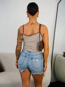 SAYEHFBABY Women's Striped Casual Versatile Daily Wear Camisole - Brown - View 2
