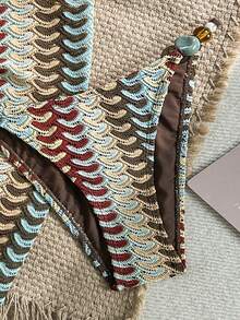 Swim Vcay 女士提花面料露背系带性感比基尼三件套，沙滩度假 - 彩色 - 查看 4