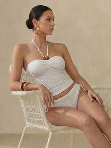 Anewsta Bộ bikini hai dây màu nâu đính hạt cườm, kiểu dáng thanh lịch, thích hợp cho kỳ nghỉ hè, bikini đi biển mùa xuân/hè dành cho nữ, trang phục hè 2026, váy đi biển, trang phục đi biển cho nữ, trang phục nghỉ hè thanh lịch, trang phục đi nghỉ mát cho nữ, bộ bikini cổ yếm đính hạt cườm bằng vải jacquard, đồ bơi nữ mới về mùa xuân/hè 2026, phù hợp cho đi học, kỳ nghỉ, hẹn hò, trà chiều, phong cách miền Tây, du thuyền, bãi biển, đảo, du lịch đường bộ, mọi mùa, lễ hội âm nhạc, kỳ nghỉ Boho, kỳ nghỉ Bohemian, mùa thu thư giãn, phong cách Boho miền Tây, áo kiểu thanh lịch cho nữ, áo quây trắng, áo ống, bộ bikini, áo ống, bộ đồ bơi cạp cao, bikini cạp cao màu trắng, bộ đồ bơi hai mảnh màu trắng, tankini trắng, áo ống trắng, trang phục đi biển màu trắng cho nữ. - Màu be - Xem 1