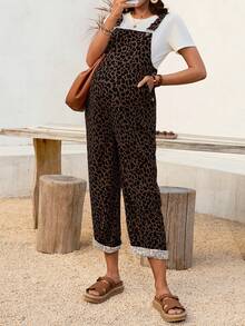 SHEIN Bộ áo liền quần bầu họa tiết da báo có túi và dây đeo điều chỉnh được - Lạc đà - Xem 8