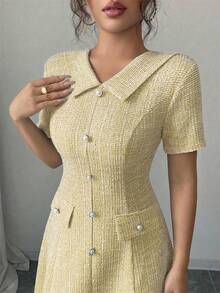 Elenzga Đầm công sở thanh lịch dành cho nữ, có phần eo thắt gọn. - Màu vàng - Xem 3