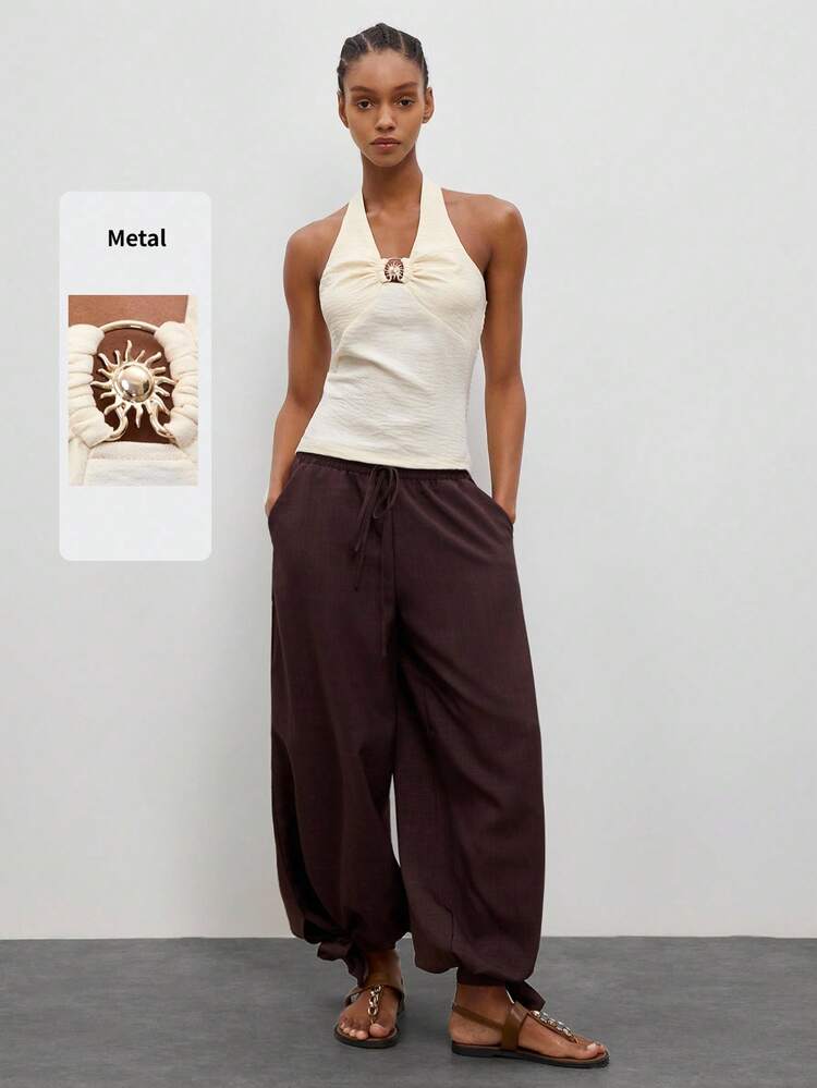 SHEIN Maija Outfit Deas For Tops,Women's Fashionable Bohemian Halter Backless Camisole,Summer Outfits Festival Outfits For Women,Holiday Outfits For Women ,Summer Holiday Outfits Women's Summer Pants Women Casual Outfits Women Clothes