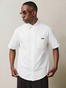 SUMWON Men's Short Sleeve Button Down Collared Shirt With Pocket Detail Classic Fit Business Casual - White - View 1