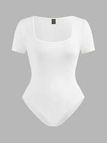 SHEIN EZwear 3件套女士纯色方领休闲百搭短袖连体衣 - 彩色 - 查看 3