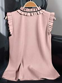 Franclia 荷叶边无袖休闲宽松衬衫，优雅女士上衣，红色上衣，夏季服装 - 淺粉色 - 查看 2