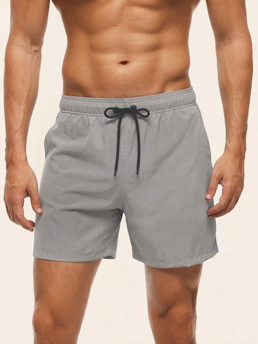 ZELFYO Herren Strandhosen mit Kordelzug, einfarbig, locker, für den Urlaub - Grau - Übersicht 1
