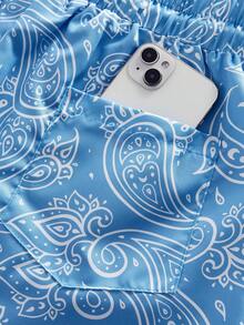 ROMWE MEN Men's Casual Drawstring Waist Cashew Print Shorts - Blue - View 5