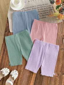 SHEIN LMoss Kids 4pcs Young Girl Solid Color Knit Leggings Set - Multicolor - View 2
