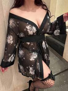 Vibekara Vestido corto sexy y romántico con estampado que ciñe la cintura - Negro - Ver 4