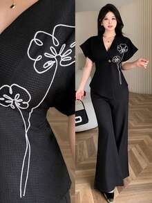 Feyla 女士优雅百搭裹身短袖西装外套 - 黑色 - 查看 7