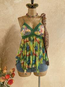 Soleia Nuevo top bohemio de estilo vintage con escote en V, parches de lentejuelas, encaje y bajo asimétrico para vacaciones - Multicolor - Ver 1