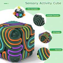 3D Sensory Activity Board, Silicone Fidget Cube Toy For Stress Relief, Calming, Focus, ADHD And Autism, Sensory Toys Game Controller For Kids Over 3+ - Multicolor - View 3