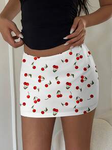 Comfortcana 女士樱桃印花休闲短裙 - 白色 - 查看 6