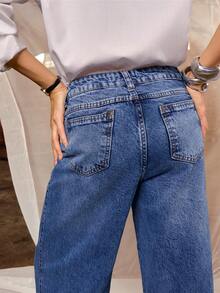 Daynim Quần jeans ống rộng cạp cao không thắt lưng - Rửa trung bình - Xem 7