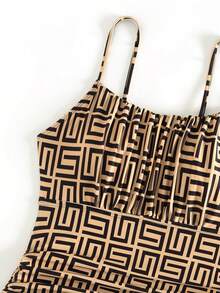 Swim Lushoire Women's Tankini Swimsuit 2 Pieces Set, Allover Print, Ruched Bust Design, Drawstring, Conservative, Beach Vacation, Adjustable Straps, Summer - Apricot - View 7