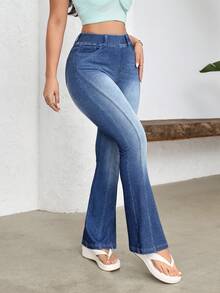 Flexra 女士高腰休闲百搭喇叭牛仔裤 - 藍色 - 查看 4