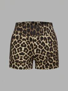 SHEIN EZwear 3件套女士夏季休闲通勤运动度假风高腰骑行短裤，黑色、白色、豹纹印花 - 彩色 - 查看 7