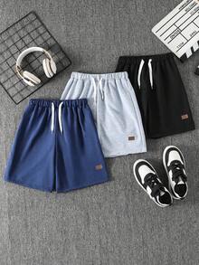 Coolqubz 3pcs/Set Tween Boys' Sports Knit Shorts, Soft & Comfortable Fabric, Suitable For Photography, Various Occasions, Essential Summer Boys - Multicolor - View 1