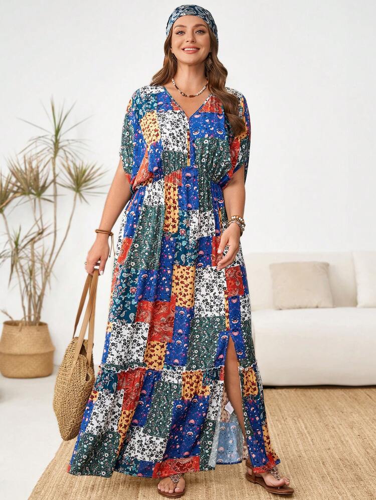 Plus Size Casual Ditsy Floral Dress