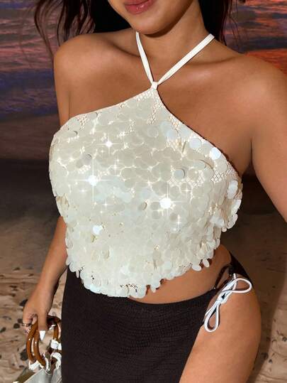 Comfortcana 大码串珠露背度假上衣