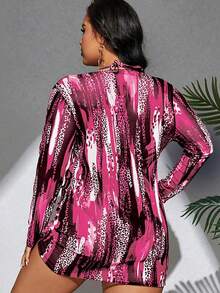 Swim SXY 大码女式夏季沙滩豹纹吊带系带性感比基尼套装，含罩衫 - 彩色 - 查看 2