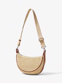 Viva Strut Ladies, Women Crossbody Bags, Shoulder Bag, Straw Bag, Fashionable, Casual, Personalized, Simple, Versatile, Street, Sweet And Cool Girls, Hot Girls, Y2k, For Daily, Vacation, Holiday, Summer, Seaside, Beach Party(The Bag Does Not Contain Pendants.) - Apricot - View 3