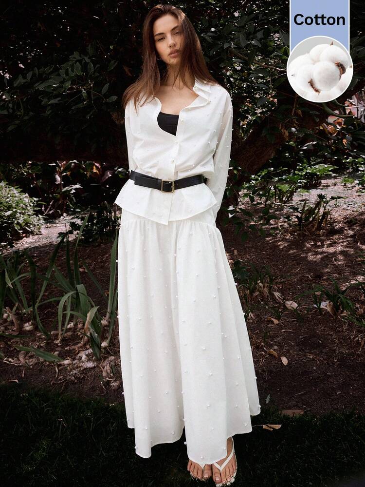 SHEIN Maija Outfit Deas For Skirt,Women's Solid Color Faux Pearl Decor Elegant A-Line Midi Skirt,Weddings & Events ,White Skirt,Party Outfit,Summer Outfits For Women, Weddings & Events , Skirt For Wedding Guest Long Skirt With Top White Long Skirt Pure Cotton Skirt Women Elegance Long Skirt Long Skirt Pearl Decorations