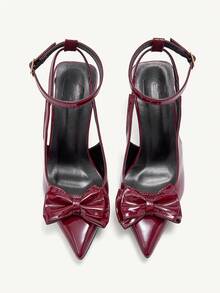 CUCCOO CHICEST Chaussures à talons hauts élégantes à bout pointu pour femmes, avec un design de nœud enroulé sur la cheville. Talons romantiques et doux de couleur bordeaux pour les rendez-vous, le thé de l'après-midi, le travail - Rouge foncé - Voir 5