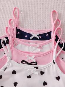 8pcs/Set Girls Minimalist Fashion Pink & White Sweet Heart Lash Polka Dot Print Camisole & Shorts Underwear Set - Multicolor - View 3