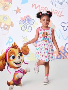 SHEIN | PAW Patrol 女童雏菊印花荷叶边无袖连衣裙 - 粉色 - 查看 6